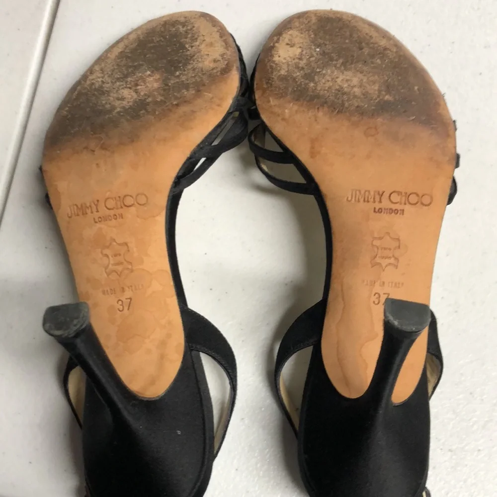Jimmy Choo Black Satin Sandals size 7 - Picture 6 of 7